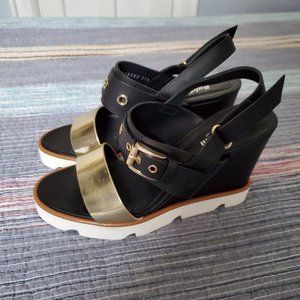 Baldinini |  Black & Gold Wedge Sandals